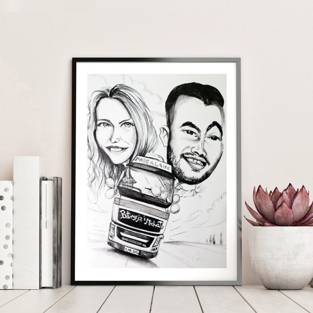 karykatura ślubna, portret ślubny