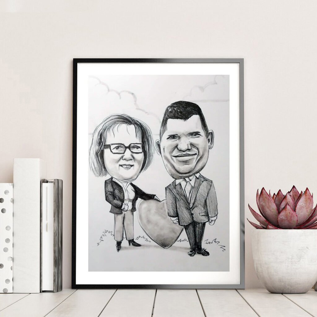 karykatura ślubna, portret ślubny
