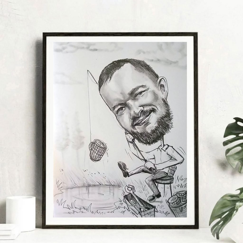 karykatura dla wędkarza, prezent dla wędkarza