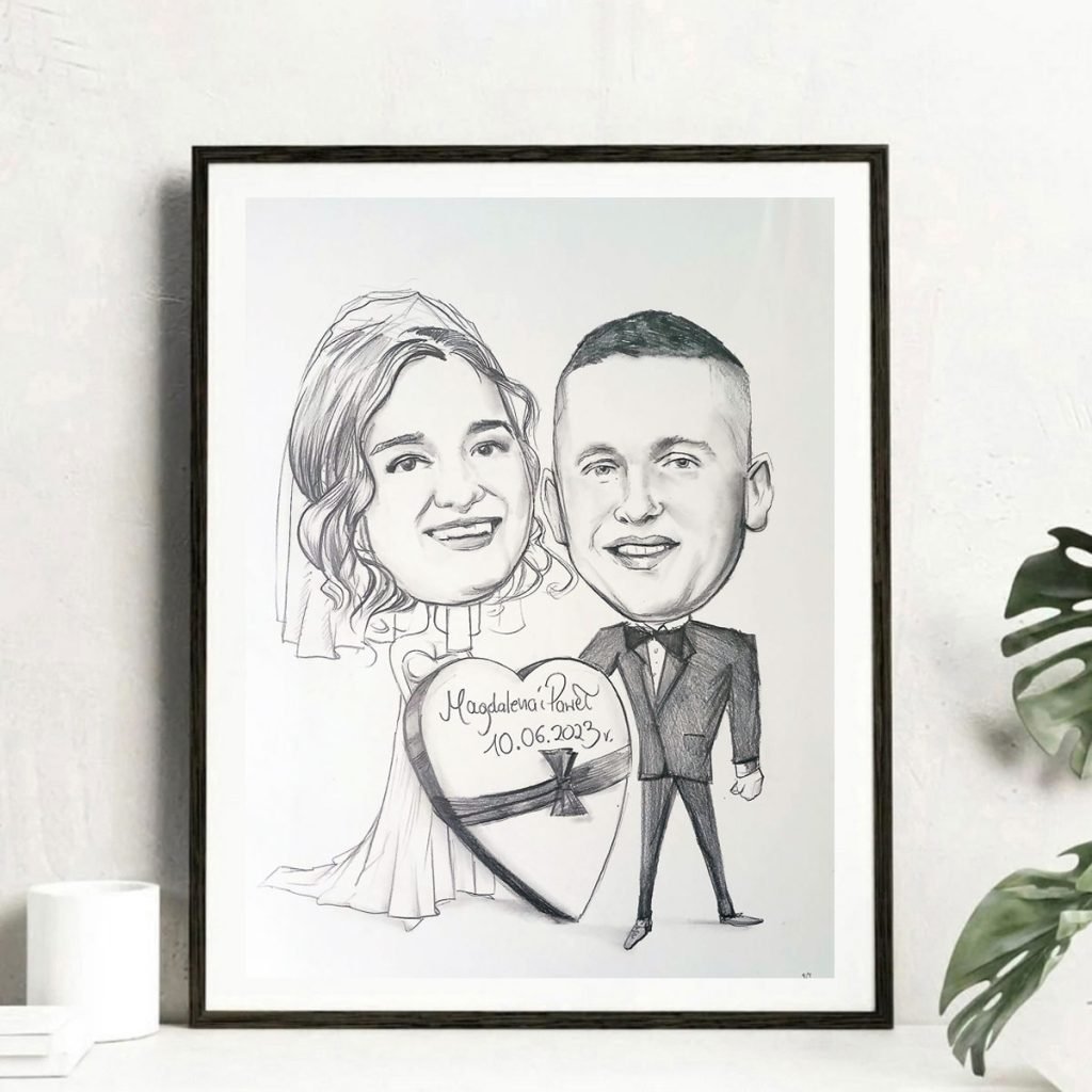 karykatura ślubna, karykatura na ślub, prezent na ślub