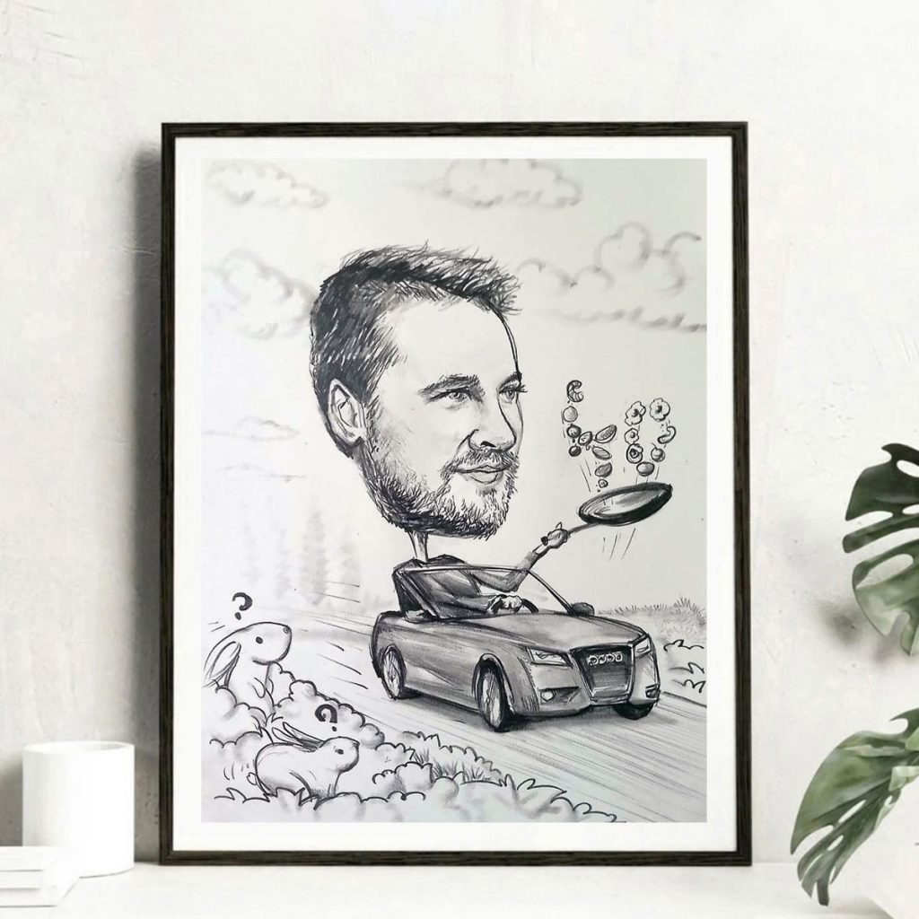 karykatura samochód, karykatura z samochodem, karykatura audi